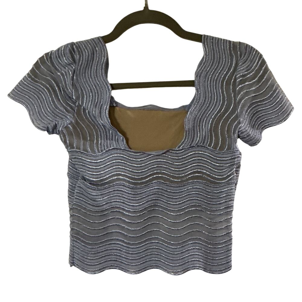 Cache Vintage Sheer Mesh Wave Stripe Fitted Crop … - image 4